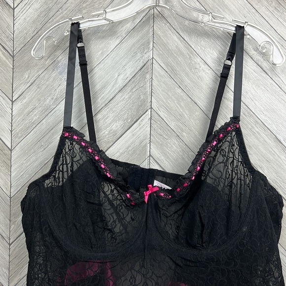 Cacique Pink Ribbon and Black Lace Babydoll Lingerie 26/28 - Picture 2 of 7